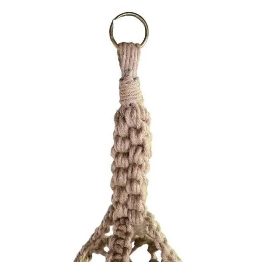 70s Macrame Thick Jute Plant Hanger 72” Long Natural Brown Boho Chunky Red Beads